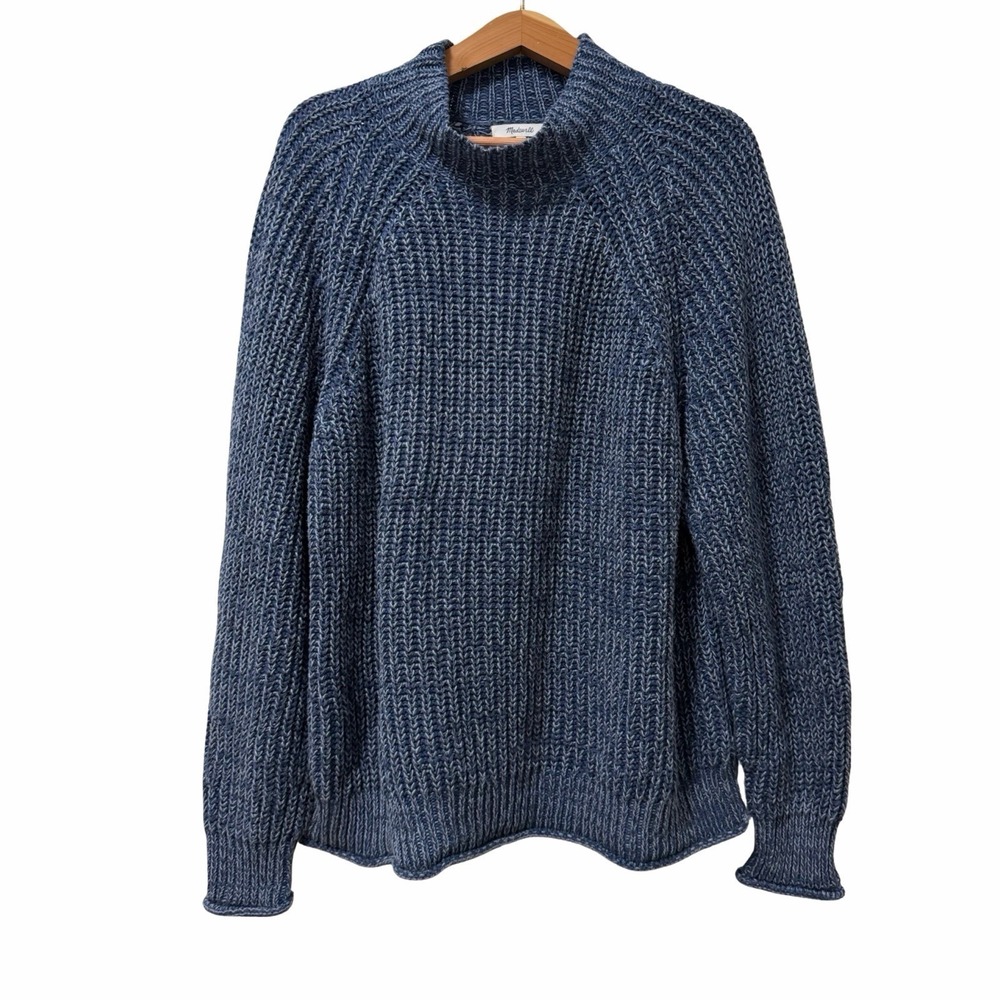 Madewell Marled Heavy Knit Mock Neck Sweater Size 2X Gray Indigo Fisherman